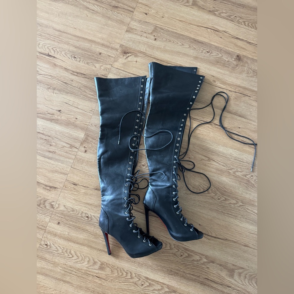 Black Lace-Up Knee-High Boots